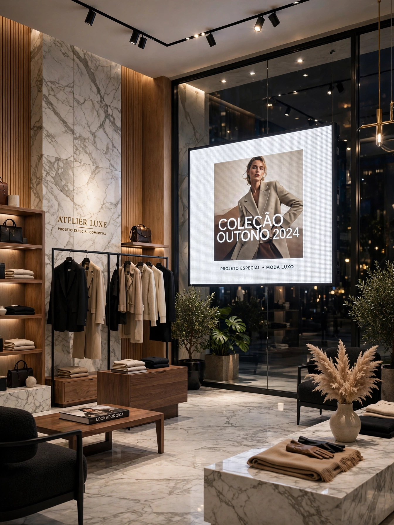 Painel de LED em showroom de varejo premium