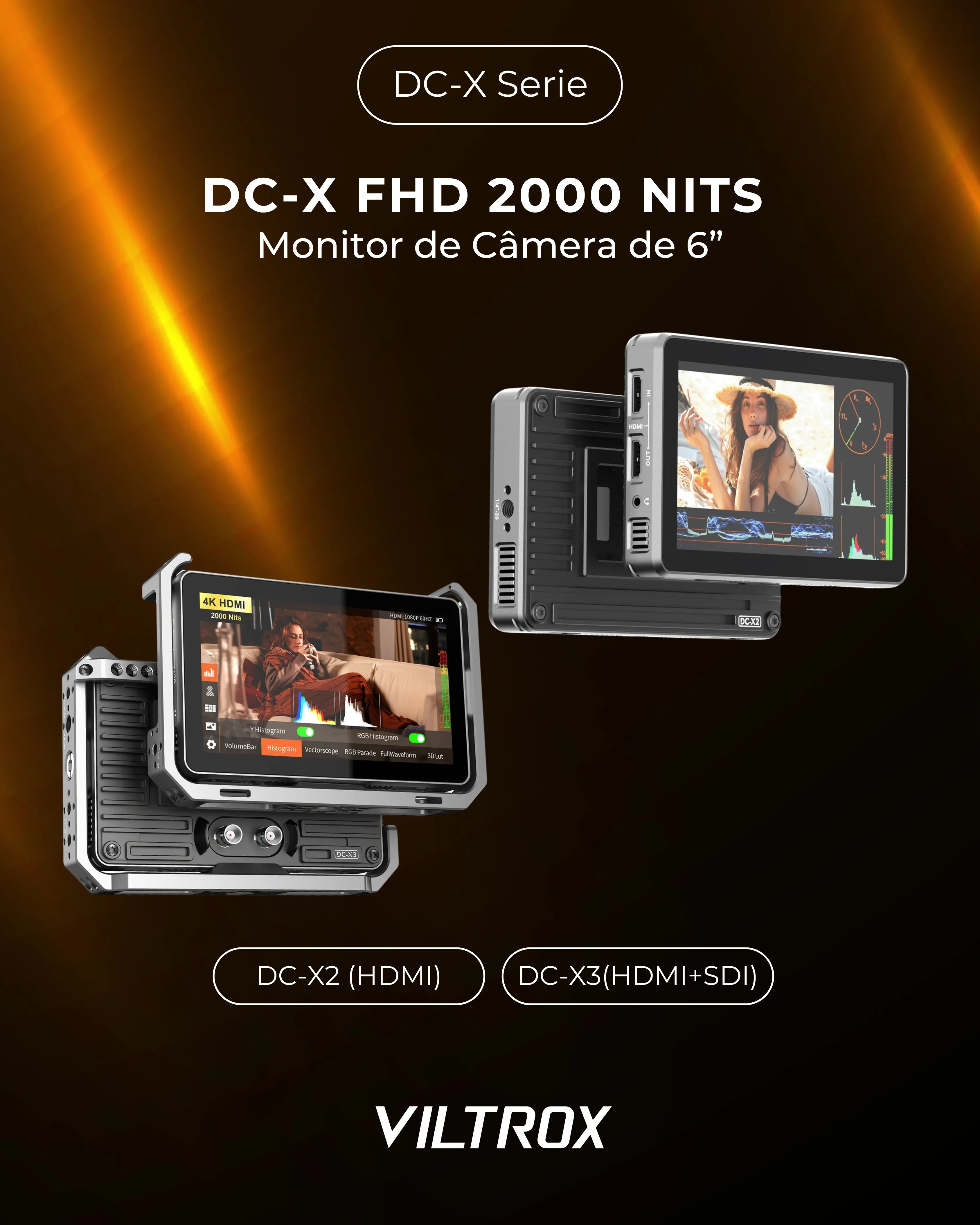Monitor de câmera Viltrox DC-X FHD 2000 Nits de 6 polegadas Feed Monitor DCXSerie BR